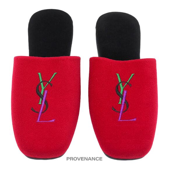 🔴 Yves Saint Laurent YSL Logo Slipper - Red Velour - Picture 1 of 6